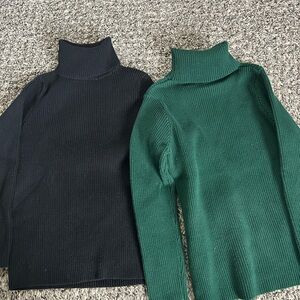 Women's Black and Green Turtleneck Sweater Set